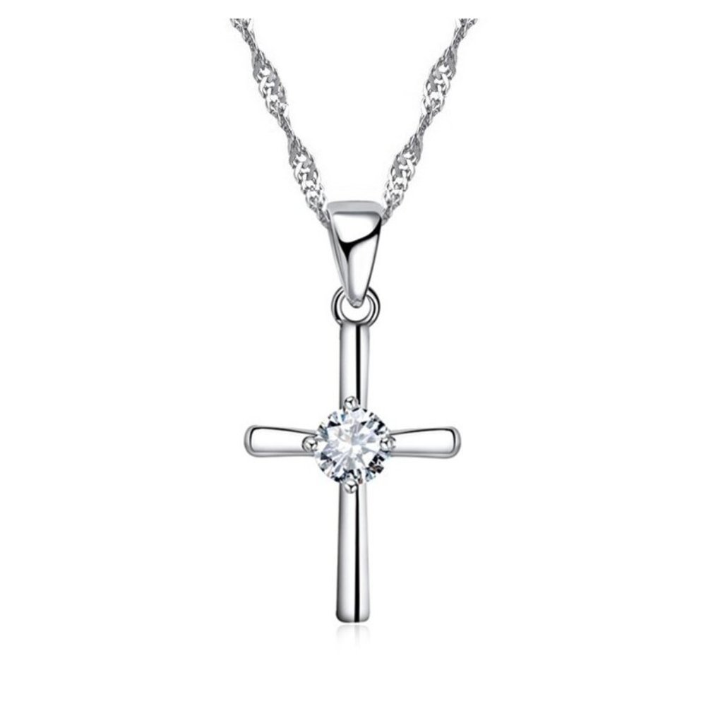 925 Sterling Silver Cross Necklace and Earrings Set Adorable Gift Ensemble - Picture 6 of 7